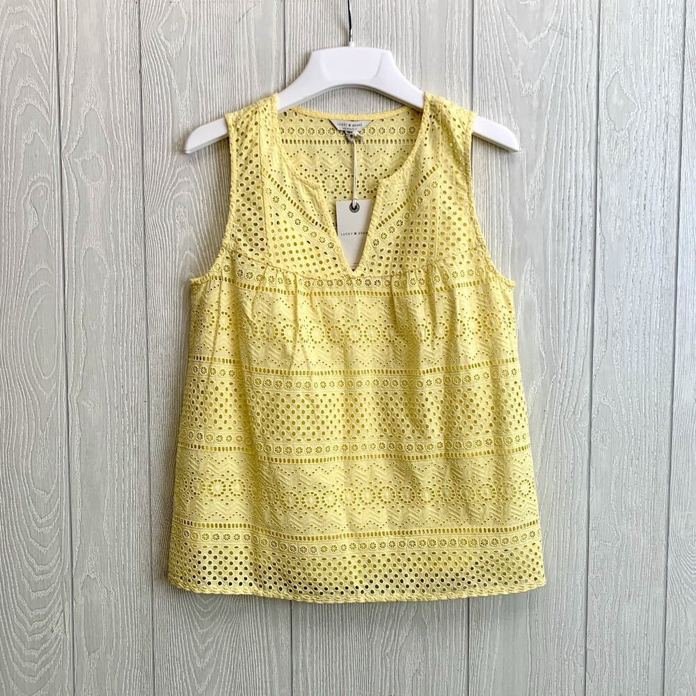 Lucky Brand Yellow Eyelet Sleeveless Top XS NWT